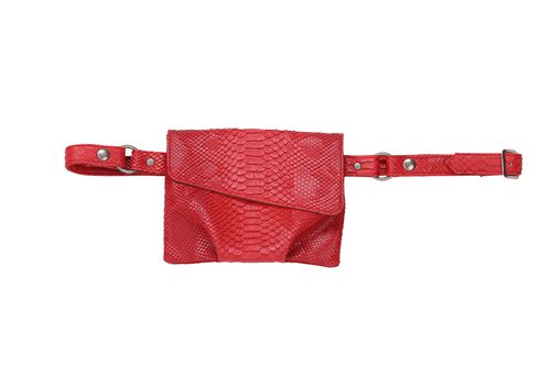 Red Vegan Snakeskin Hollywood Bag - Magali Designs Leather Fanny Pack Belt Bags