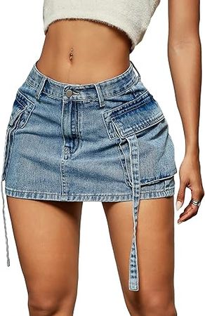 Amazon.com: Verdusa Women's Casual Street Low Waist Tape Denim Cargo Mini Skirt with Flap Pocket Light Wash S : Clothing, Shoes & Jewelry