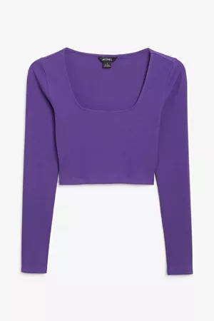 Cropped ribbed top - Royal purple - Tops - Monki WW