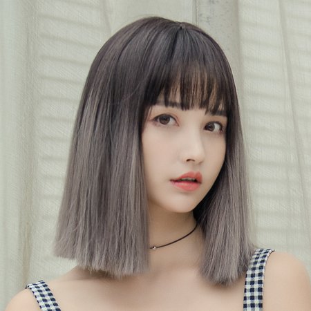 [USD 42.25] Wig female haze blue gray straight hair bangs long gradient long hair new hair set net red Natural Girl short hair - Wholesale from China online shopping | Buy asian products online from the best shoping agent - ChinaHao.com