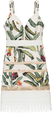 Tropical Print Lace Trim Mini Dress