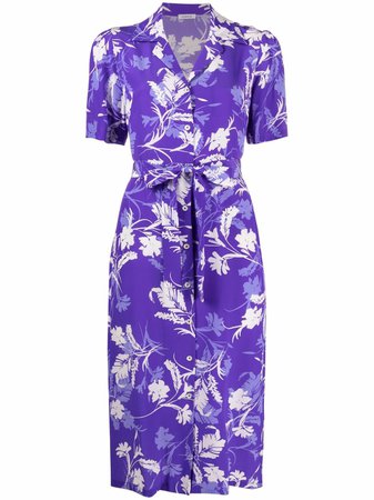 Shop purple P.A.R.O.S.H. floral-print camp collar dress with Express Delivery - Farfetch