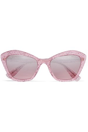 Miu Miu | Cat-eye glittered acetate mirrored sunglasses | NET-A-PORTER.COM
