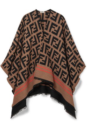 Fendi | Frayed wool and silk-blend jacquard poncho | NET-A-PORTER.COM