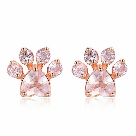 Paw Rose Quartz Stud Earrings