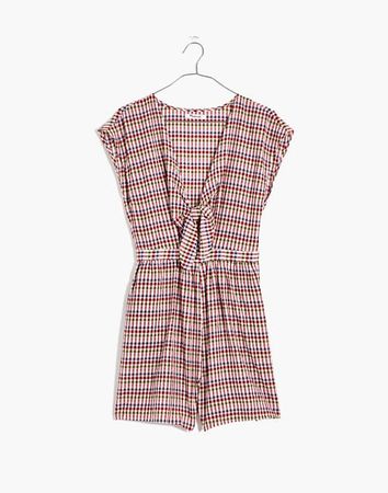 Gingham Tie-Front Cutout Romper pink