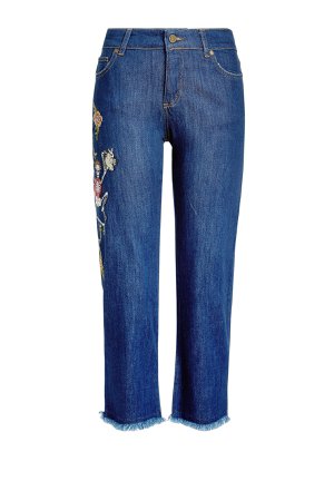 Cropped Embroidered Jeans with Frayed Hem Gr. 28