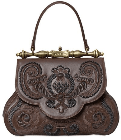 brown embossed leather antique purse