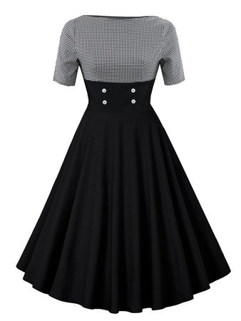 Contrast Houndstooth Circle Dress