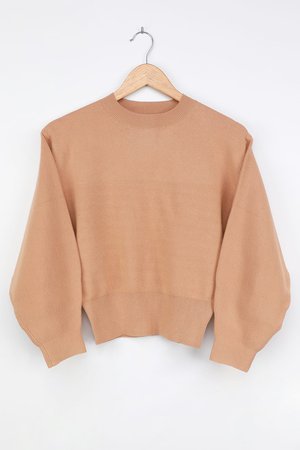 Lucca Couture Miranda - Tan Sweater - Balloon Sleeve Sweater - Lulus