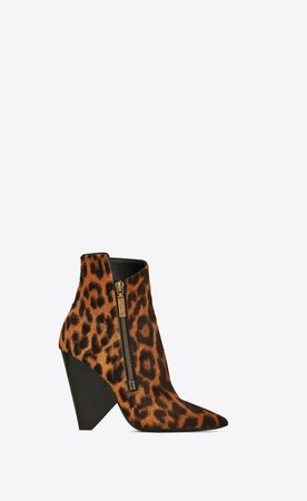 ‎Saint Laurent ‎Niki Wedge Bootie In Leopard Printed Pony Effect Leather ‎ | YSL.com