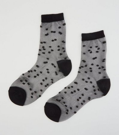 Black Sheer Mesh Polka Dot Socks | New Look