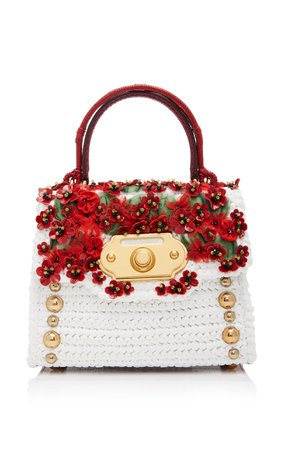 Welcome Floral-Appliquéd Leather Bag by Dolce & Gabbana | Moda Operandi