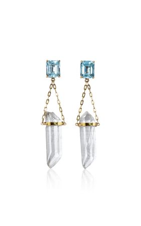 14k Gold Atlas Aquamarine & Crystal Quartz Gold Bar Earrings By Jia Jia | Moda Operandi