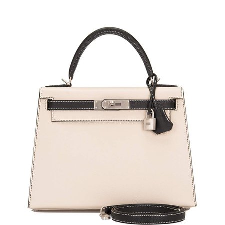 Hermes HSS Bi-Color Craie and Black Epsom Sellier Kelly 28cm Brushed P – Madison Avenue Couture