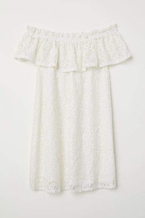 Off-the-shoulder Lace Dress - White