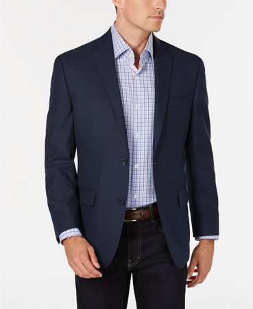 Michael Kors Men's Classic-Fit Blue/Tan Plaid Sport Coat - Blazers & Sport Coats - Men - Macy's