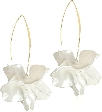 Amazon.com: D.Rosse Boho Rose Petal Dangle Resin Earrings - Long Drop Acrylic Tiered Flower Earrings - Statement Exaggerated Floral Tassel Earrings for Women and Girls (Pearl White): Clothing, Shoes & Jewelry