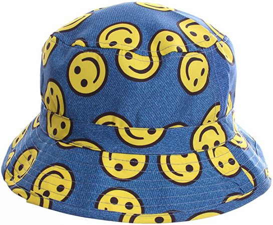 City Hunter Smiley Patch All Over Print Happy Face Bucket Hat - Denim Blue at Amazon Men’s Clothing store