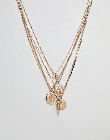 ASOS DESIGN layered necklace with mixed pendants in gold tone | ASOS