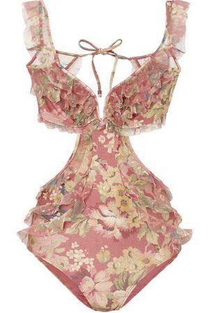 Zimmermann | Melody off-the-shoulder ruffled floral-print swimsuit | NET-A-PORTER.COM