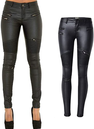 PU Leather Pants for Women Sexy Tight Stretchy Rider Leggings Black Faux Leather Pants for Women Pleather Pants Leggings with Zipper US 10 at Amazon Women’s Clothing store