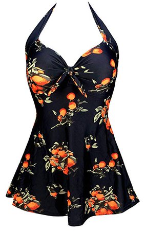 tangerine retro swimsuit swimwear fruit print black