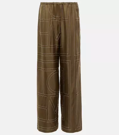 Monogram Mid Rise Silk Twill Pants in Brown - Toteme | Mytheresa