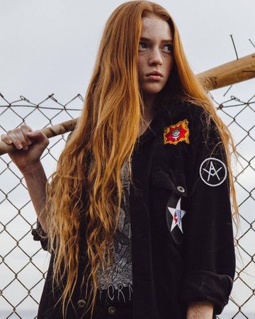 Girl with long red hair punk