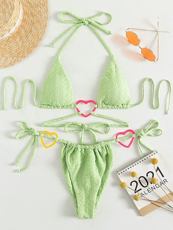 Amazon.com: WDIRARA Women's Ring Halter Bikini Swimsuit 2 Piece Tie Back Bathing Suit White S : Clothing, Shoes & Jewelry