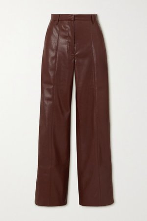 Cleo Vegan Stretch-leather Wide-leg Pants - Brown