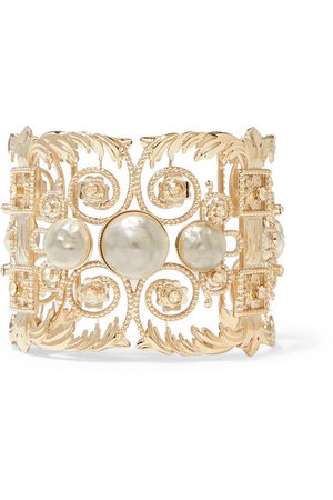 Etro | Gold-tone, crystal and faux pearl cuff | NET-A-PORTER.COM