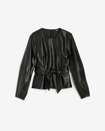 Belted Vegan Leather Puff Sleeve Top | Express
