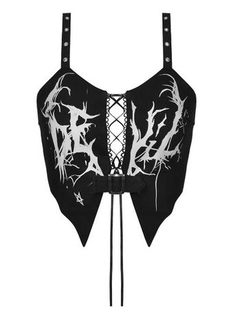 Dark in Love Black Gothic Punk Ghost Pattern Butterfly Shaped Crop Top for Women - DarkinCloset.com