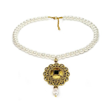 Black gold pendant pearl necklace Tudor rose pendant | Etsy