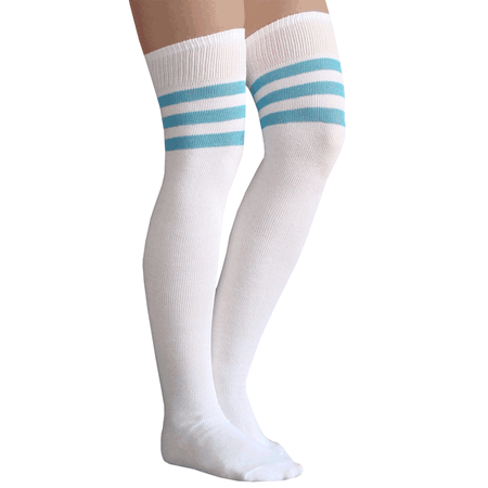 White over the knee socks with blue stripes
