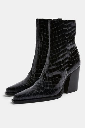 HUNGARY Black Crocodile Leather Western Boots | Topshop