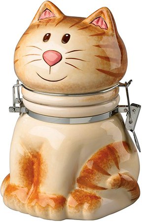 Hand-Painted Earthenware Pretty Kitty Hinged Jar by Boston Warehouse: Cat Treat Jars: Kitchen & Dining