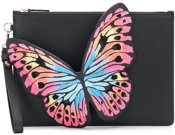 Flossy butterfly patch clutch bag