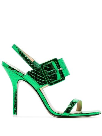 Attico Green Mariah Python Effect Sandals - Farfetch