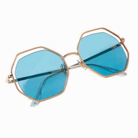 Gold Octagon Oversized Frame Blue Sunglasses | Claire's US
