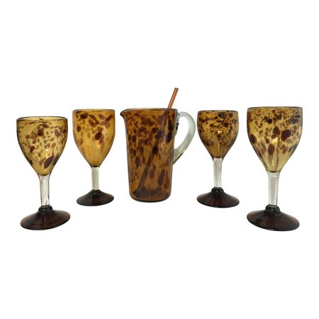 Late 20th Century Regency Style Hand Blown Glassware Leopard Cocktail Set - 6 Pieces | Chairish