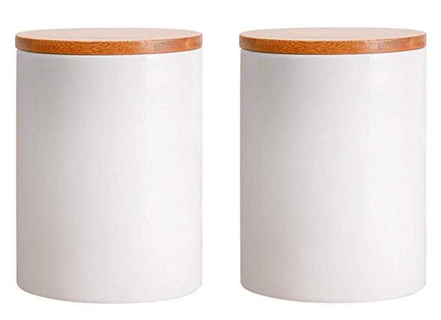 Amazon.com: Lawei 2 Pack Ceramic Food Storage Jar with Airtight Seal Bamboo Lid - 10 oz Ceramic Canister Storage jar Sugar Bowl Salt Container Coffee Tea Jar: Kitchen & Dining
