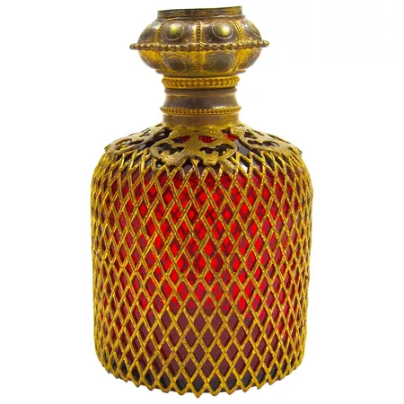 Antique French Palais Royal Ruby Red Glass Scent Bottle with Intricate : Grand Tour Antiques | Ruby Lane