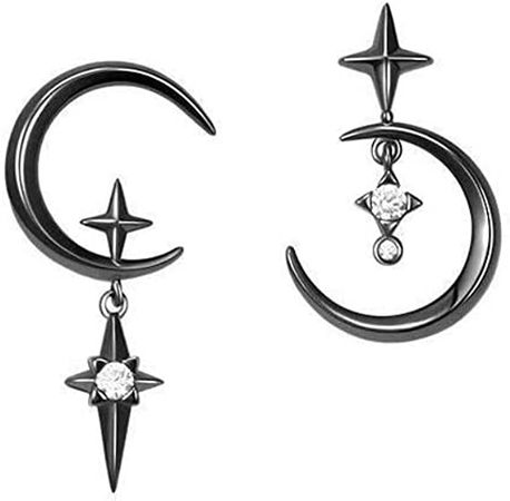 Amazon.com: Moon Star Stud Earrings Asymmetric Eclipse Gothic Earrings for Women Girl Teens Small Moon Black Earrings: Clothing, Shoes & Jewelry