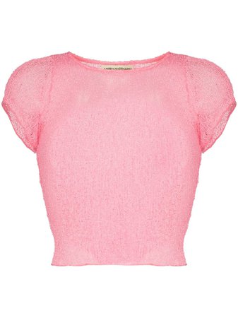 Shop Ambra Maddalena semi-sheer cotton T-shirt with Express Delivery - FARFETCH