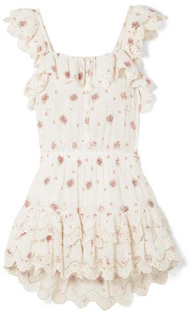 Marina Embroidered Floral-print Broderie Anglaise Cotton-voile Mini Dress - Cream