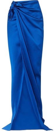 Satin Wrap Maxi Skirt - Blue