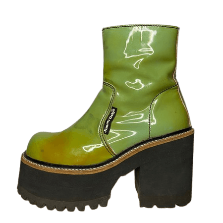 Vintage Lime Green Jimmy Dolye Heeled Vinyl Boots