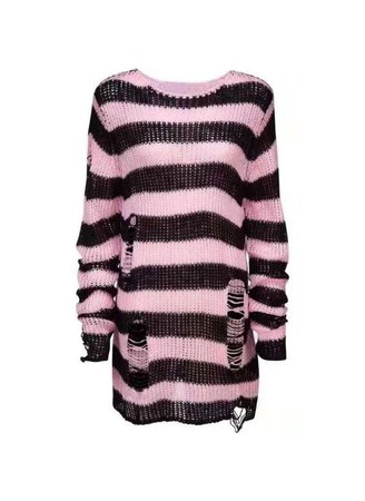 deconstructed pink black stripes striped ripped sweater dress tunic long worn